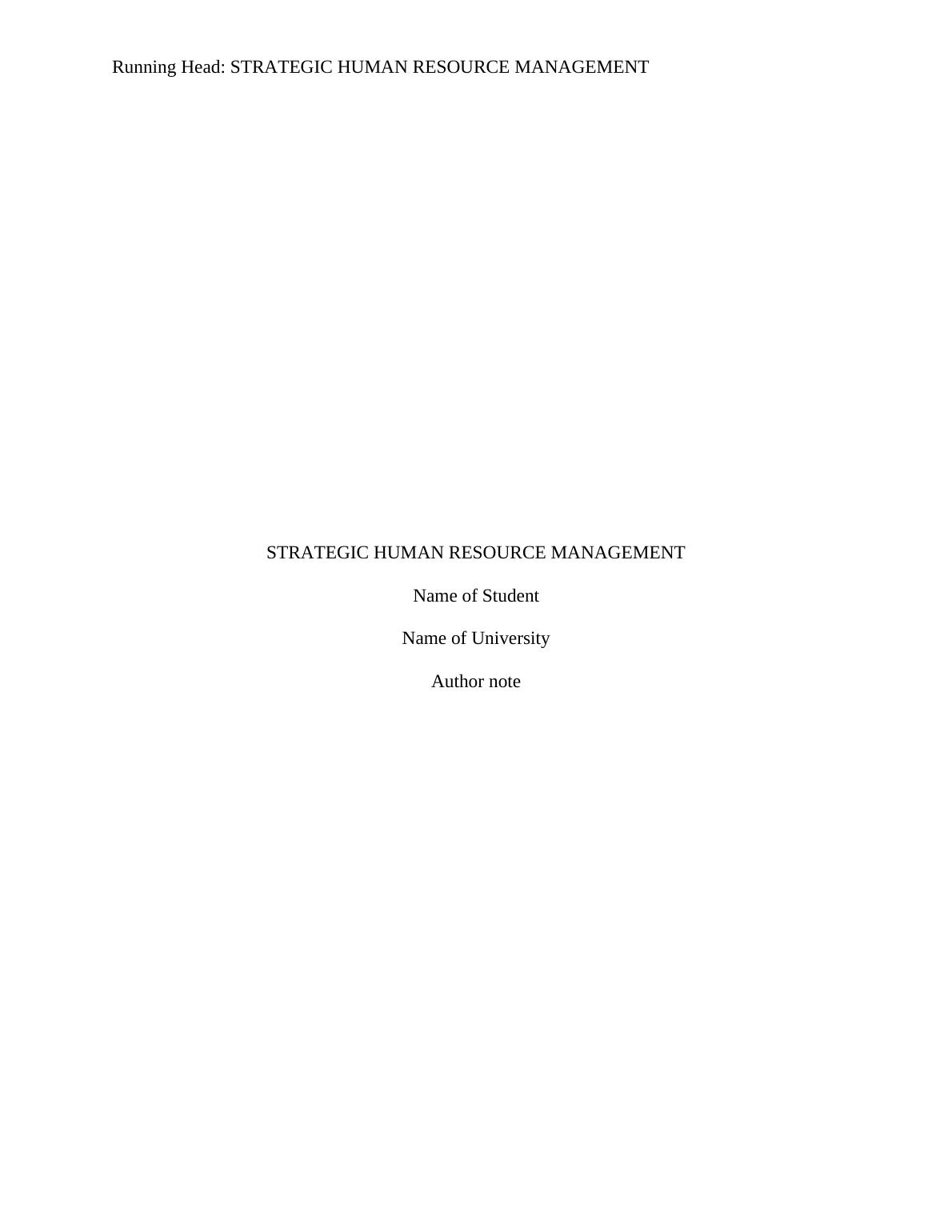 strategic human resource management assignment pdf