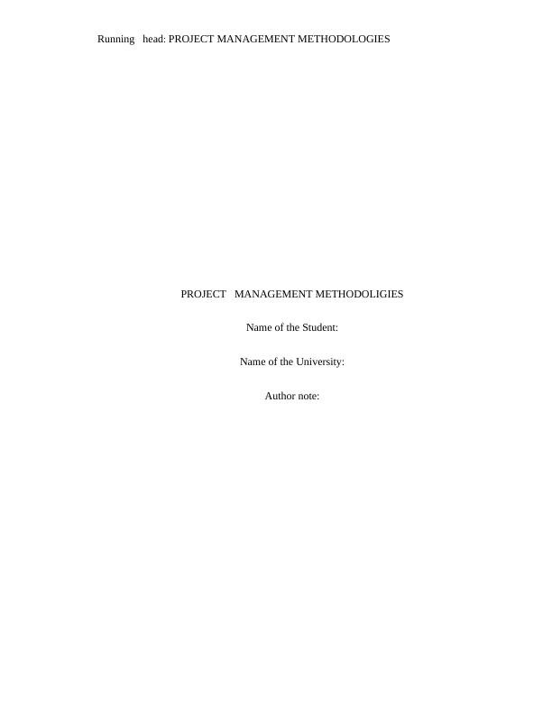 PROJMGNT 2001 - Project Management Methodologies - Assignment_1