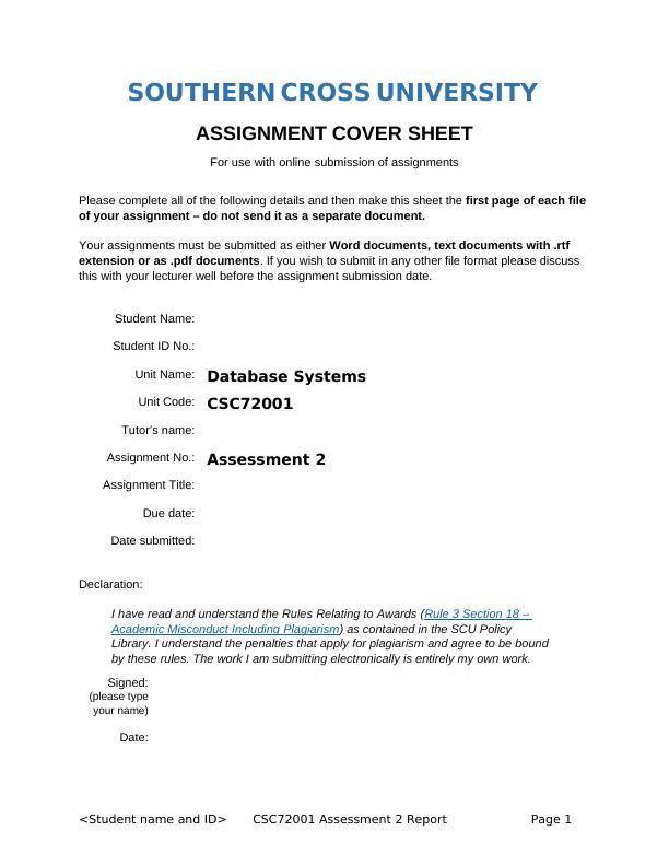 Database Systems | CSC72001 | Assessment 2_1