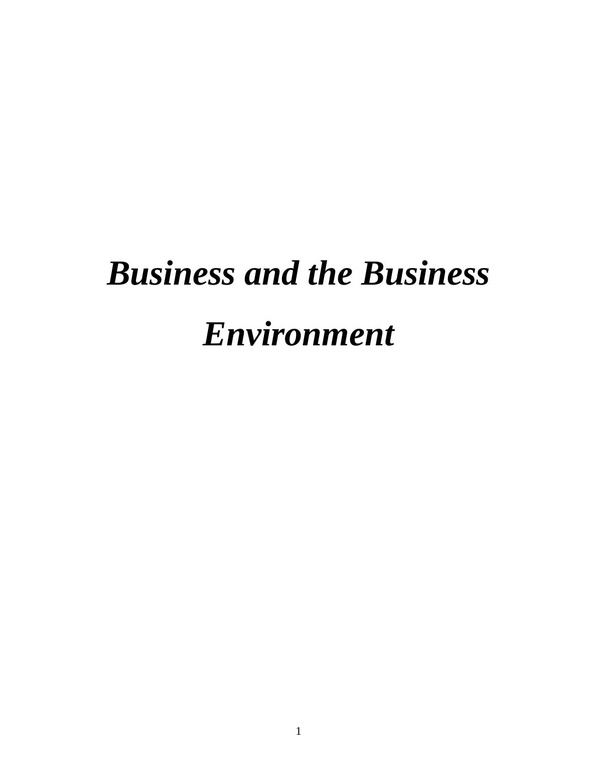 Business and the Business Environment  -  Unilever Assignment_1