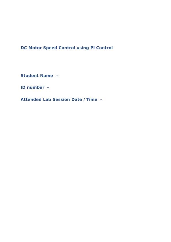 DC Motor Speed Control using PI Control Assignment 2022_1