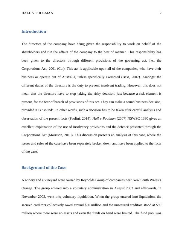 Corporate Law IRAC - Case Analysis Hall v Poolman_2