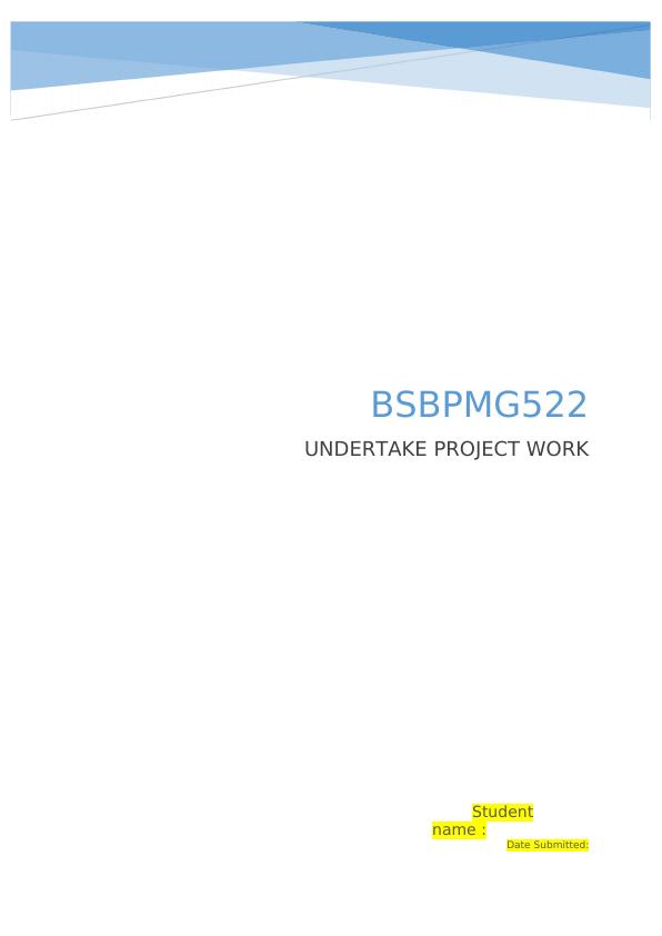 Undertake Project Work: Training Project Plan_1