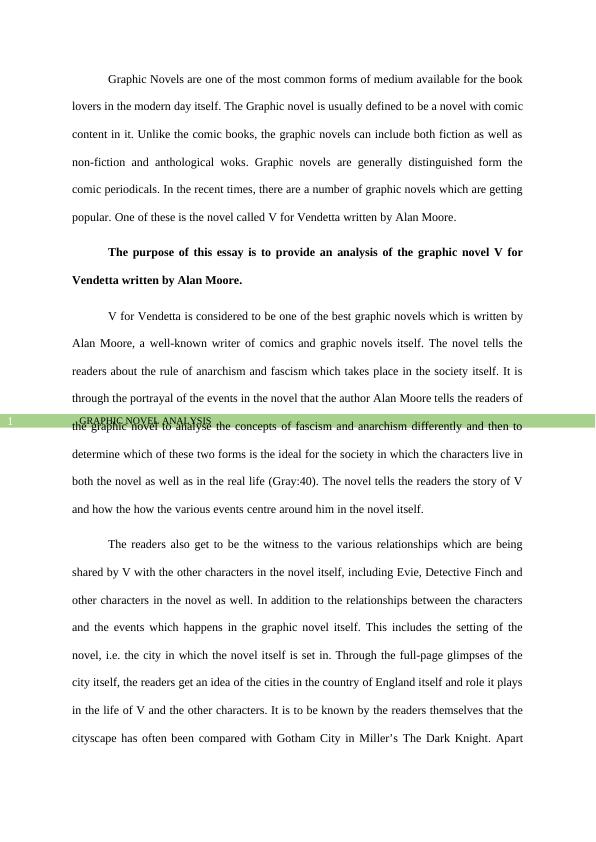 GRAPHIC NOVEL ANALYSIS.