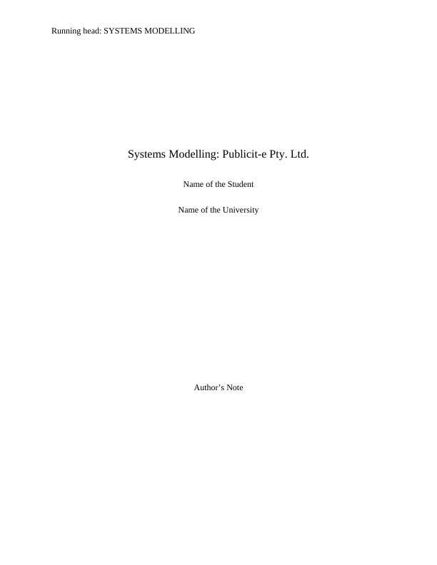 Systems Modelling: Publicit-e Pty. Ltd. Report 2022_1