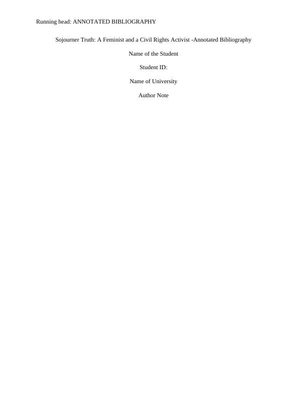Sojourner Truth: Annotated Bibliography_1