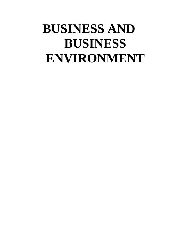 Business and Business Environment  -   Assignment_1