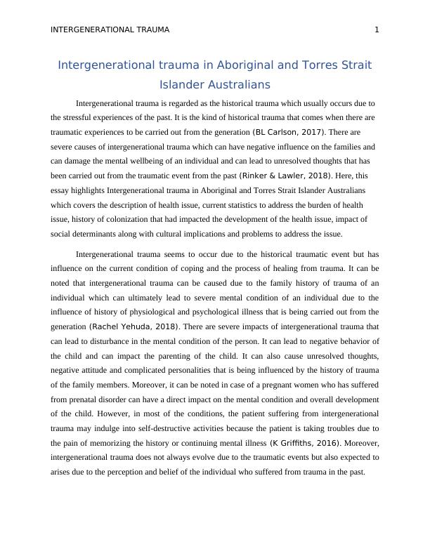 Intergenerational Trauma in Indigenous Australians Essay 2022_2