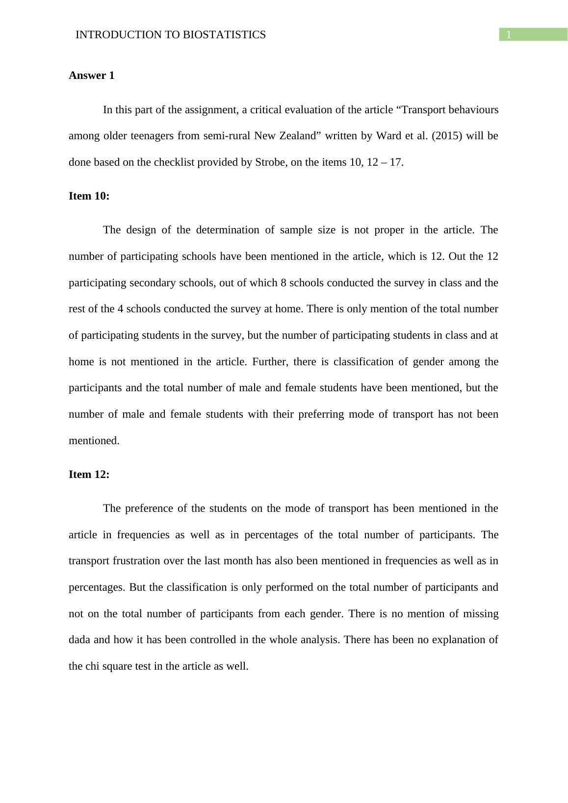 Introduction to Biostatistics Assignment Solutions