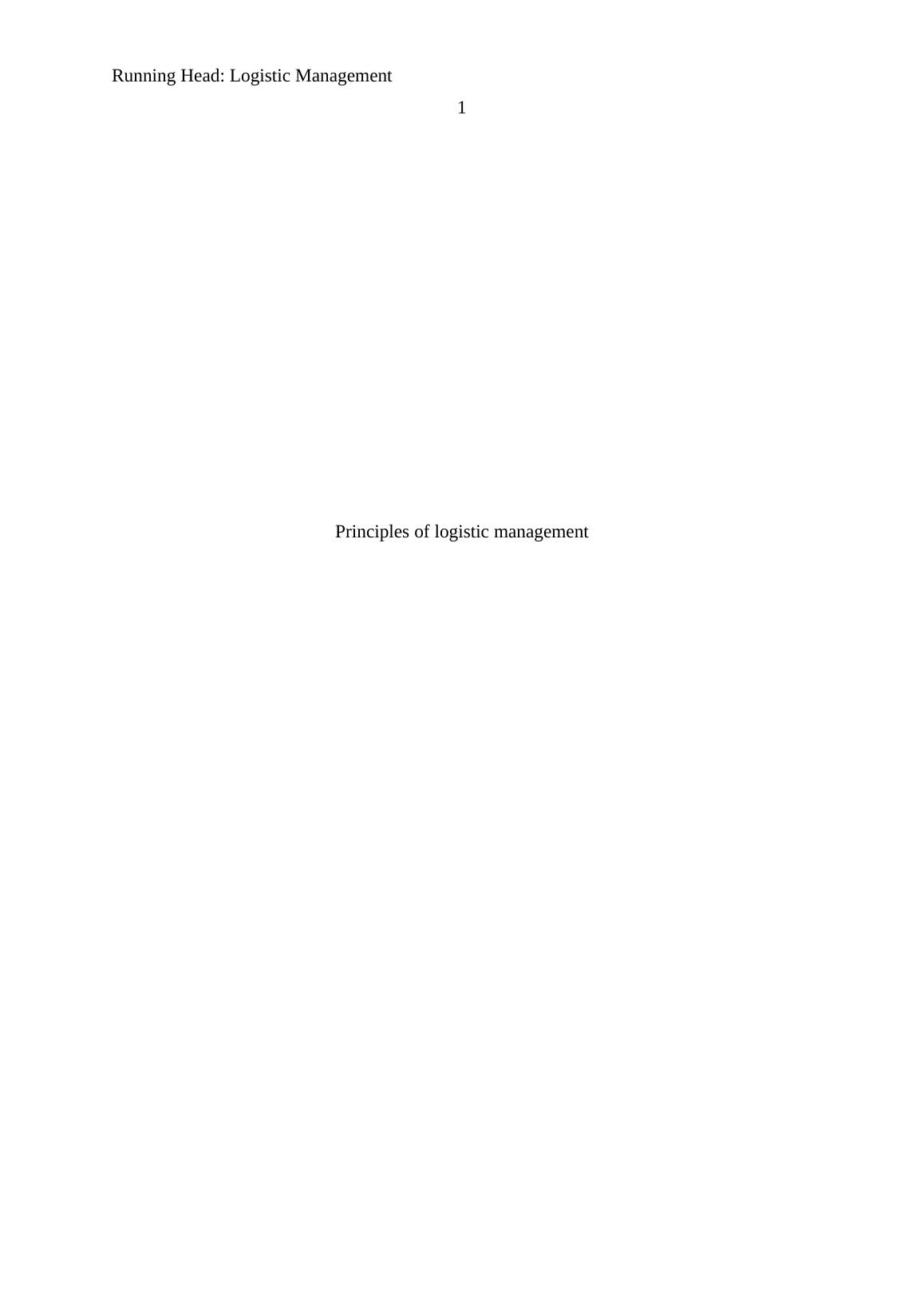 Assignment Principles of Logistic Management_1