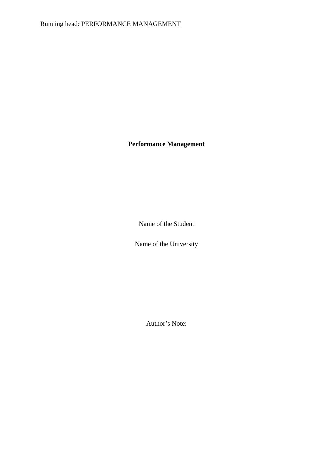 Assignment | Performance Management