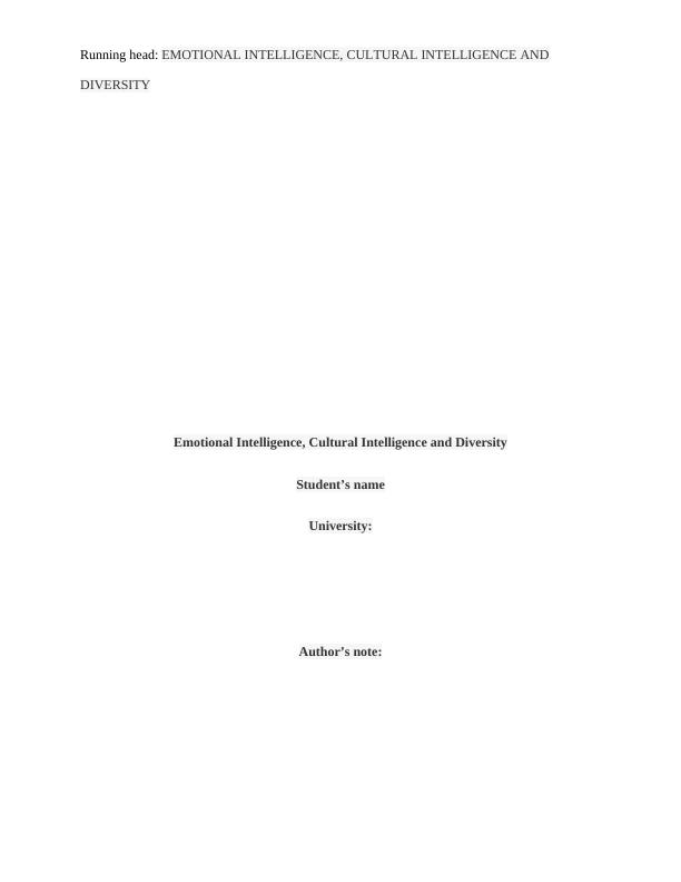 Emotional Intelligence, Cultural Intelligence and Diversity Assignment 2022_1