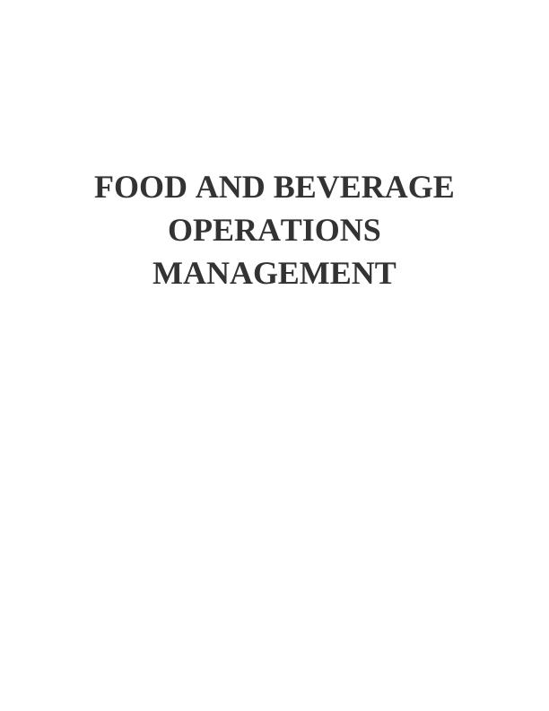 Food and Beverage Operations Management