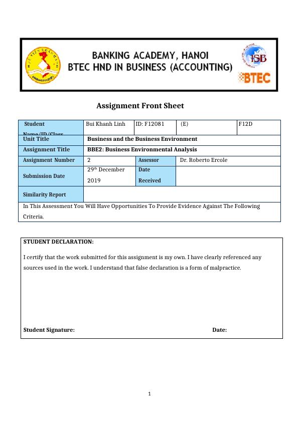 BBE2: Business Environmental Analysis Assignment_1