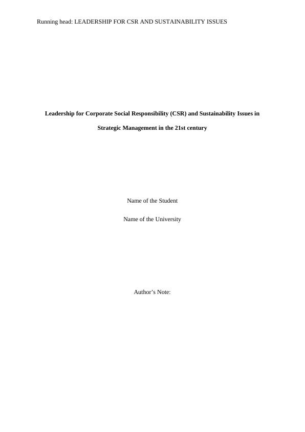 Leadership for CSR and Sustainability Issues_1