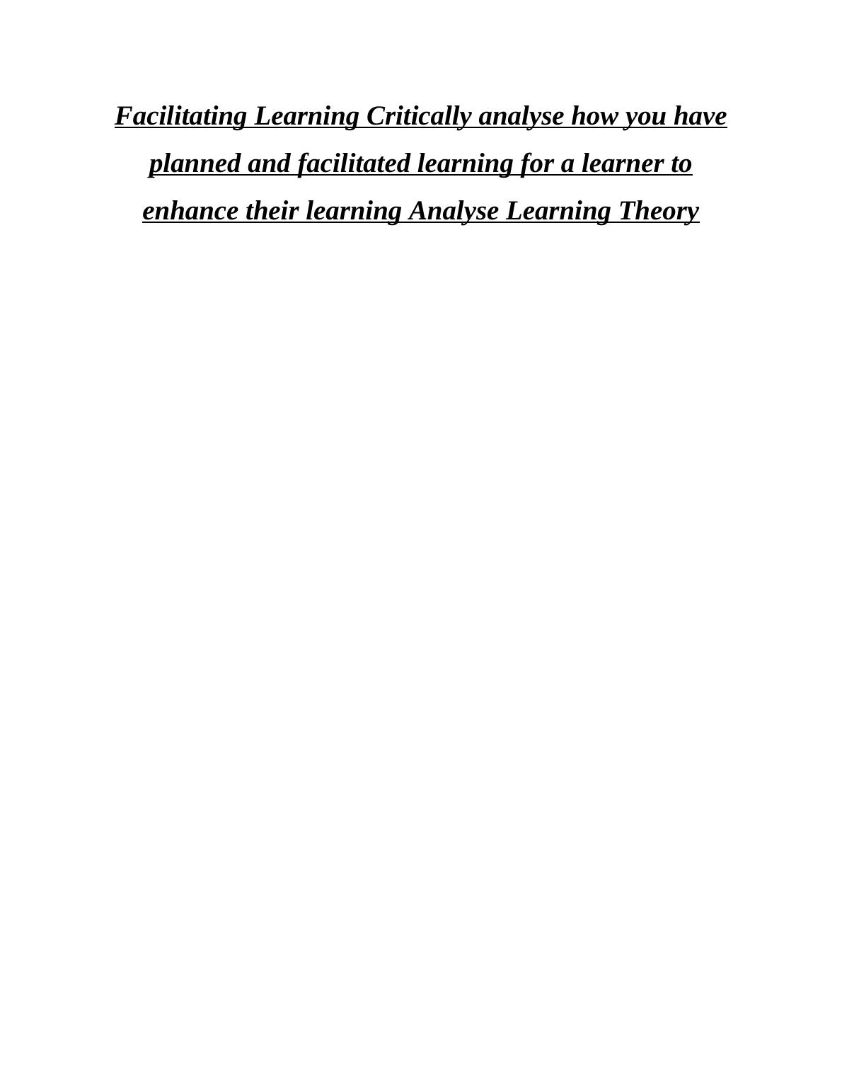 research report on facilitating learning in het in general