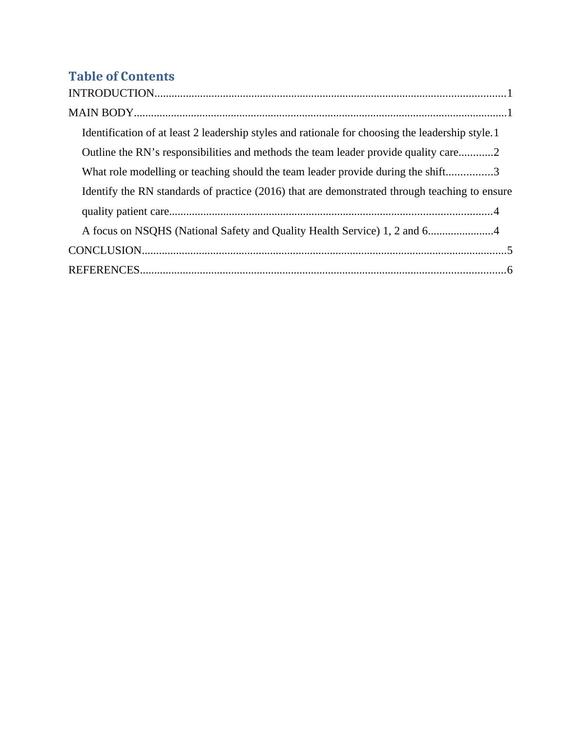 Registered Nurse Responsibilities in Leading a Team for NSQHS Standards