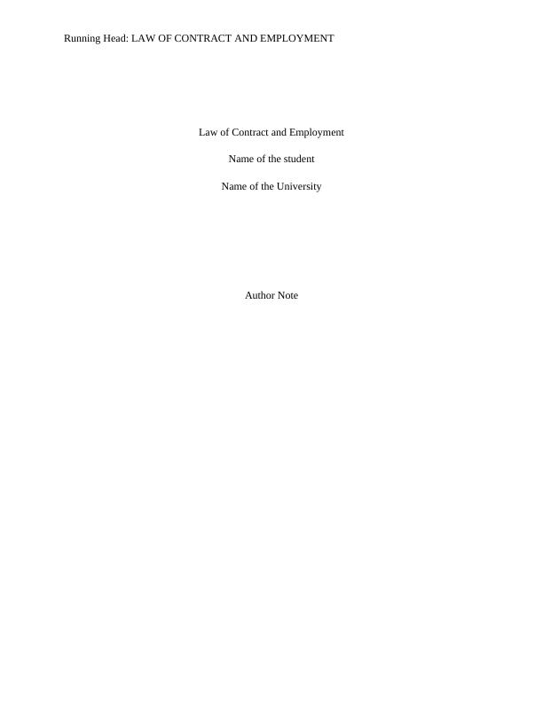 Law Assignment: Contract Law and Employment Law_1