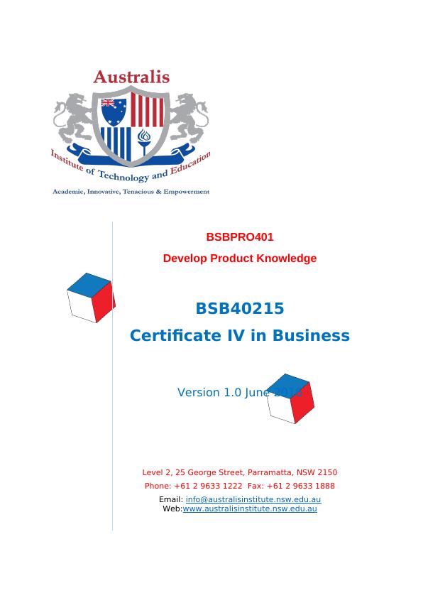 BSBPRO401 Develop Product Knowledge Assessment Workbook_1