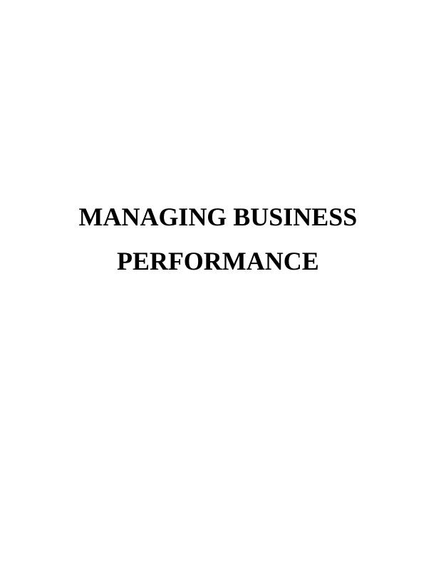 Managing Business Performance : Tools and Techniques_1