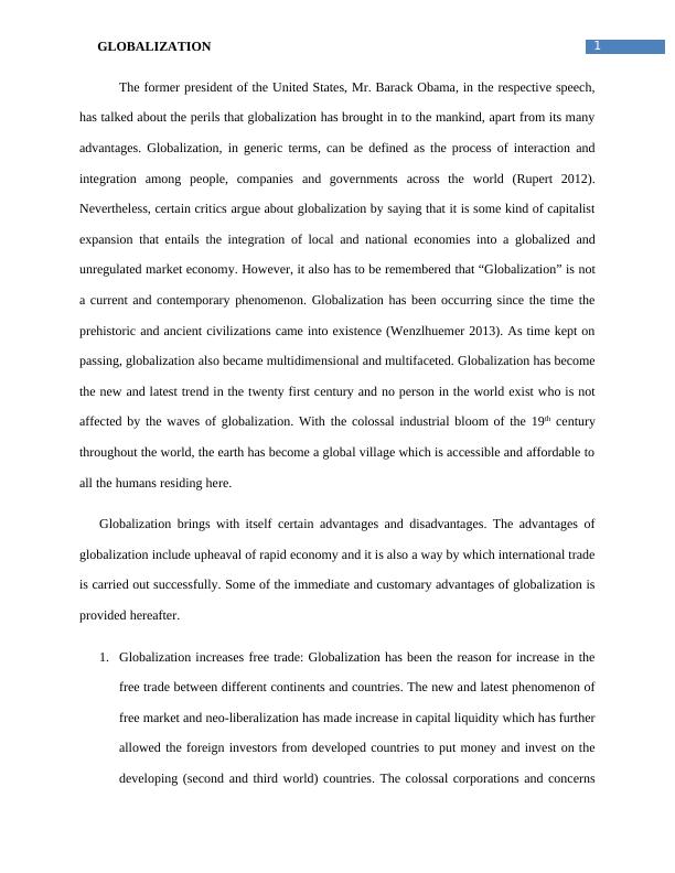 assignment on globalization pdf