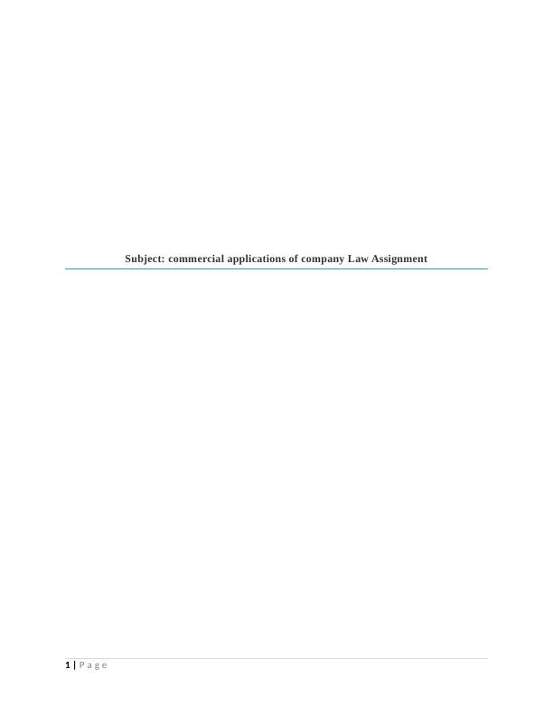 Commercial Applications of Company Law | Assignment_1