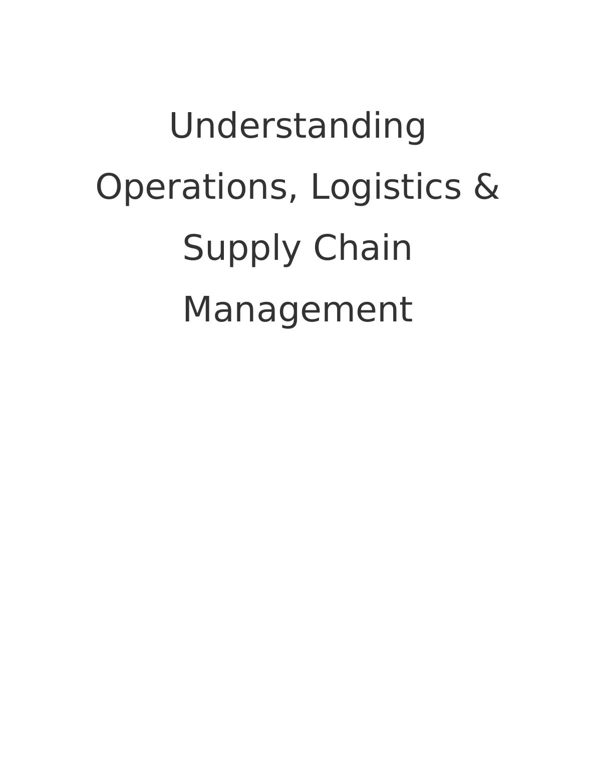 Operations, Logistics & Supply Chain Management - Desklib