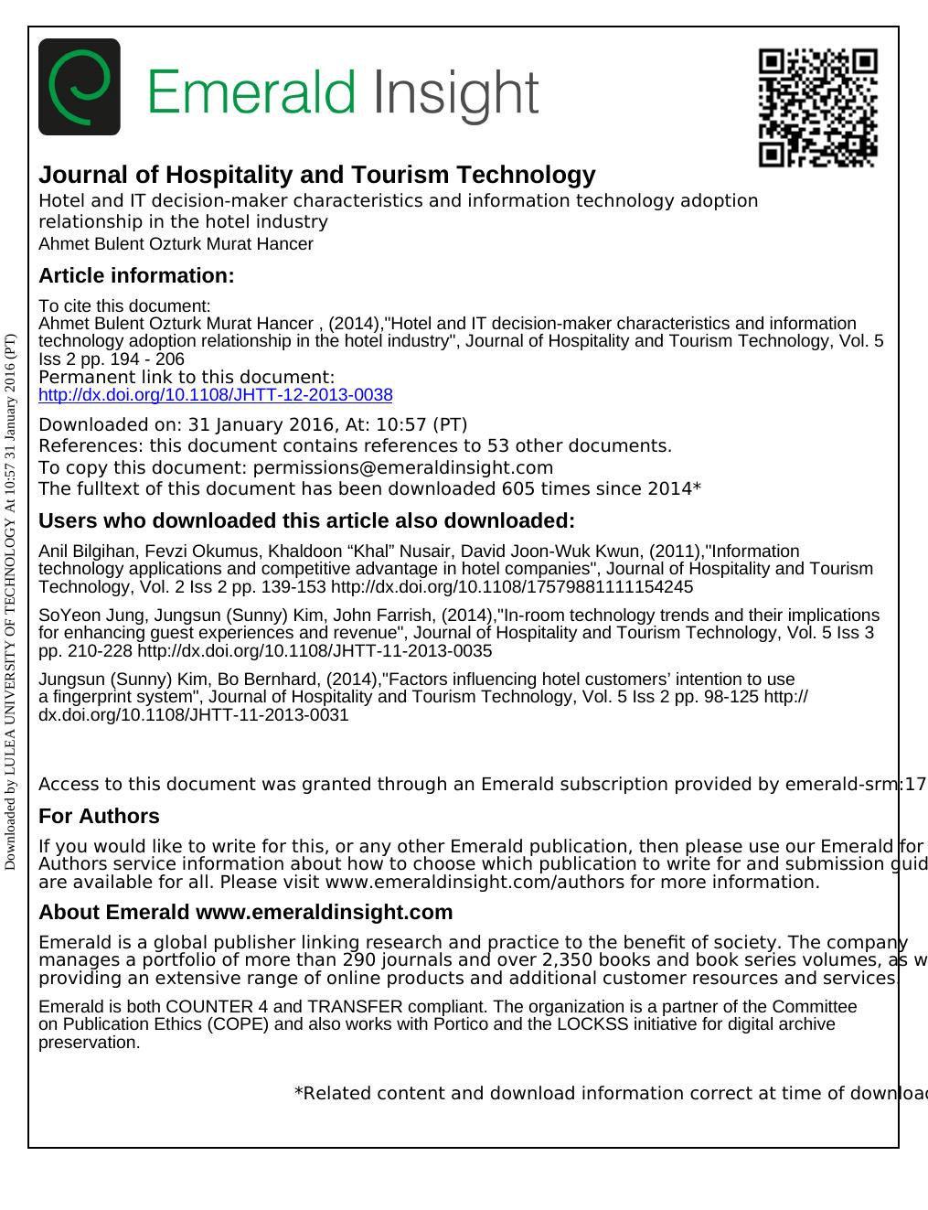 Hotel and IT decision-maker characteristics and information technology adoption relationship in the hotel industry_1
