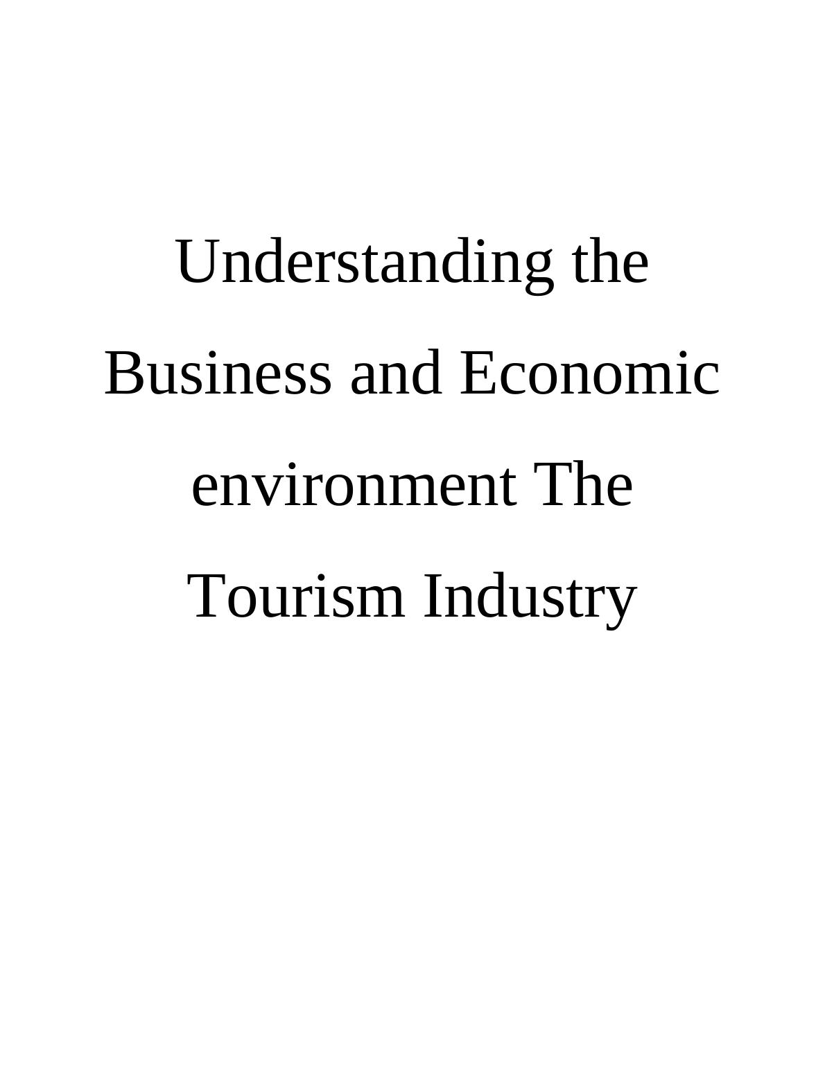 Business and Economic Environment in the Tourism Industry