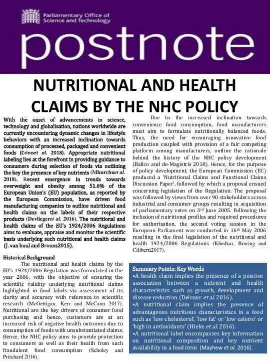 Nutritional and Health Claims by the NHC Policy_2