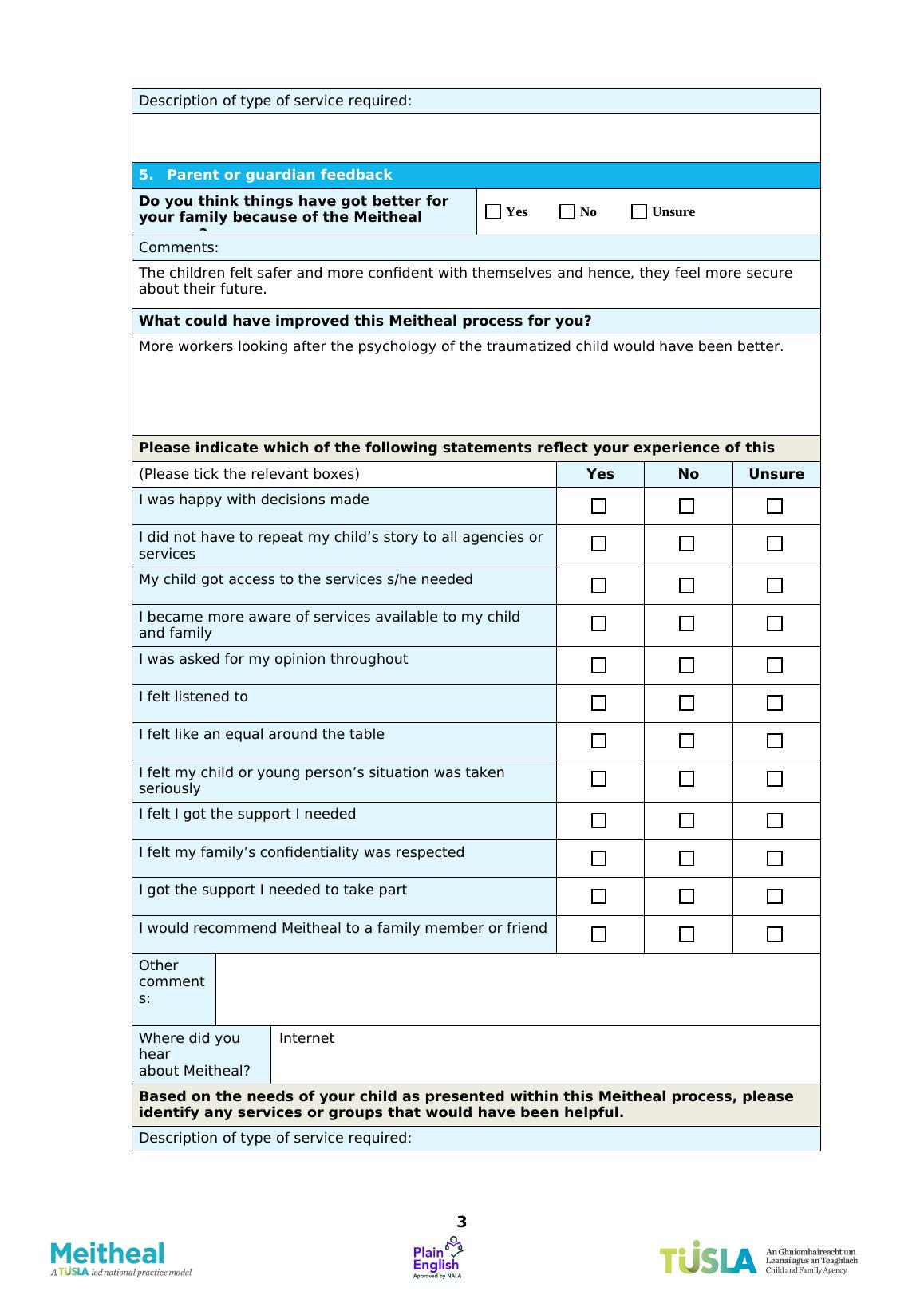 Meitheal Closure and Feedback Form Confidential