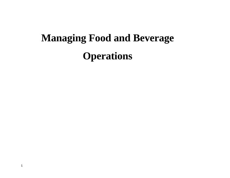 Managing Food and Beverage Operations | Assignment_1