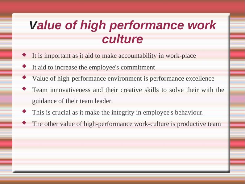 Understanding and Implementing High Performance Work Culture