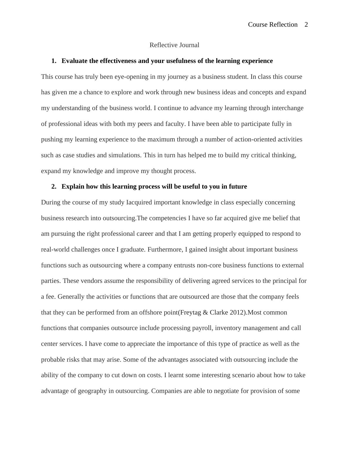 Course Reflection Assignment Doc