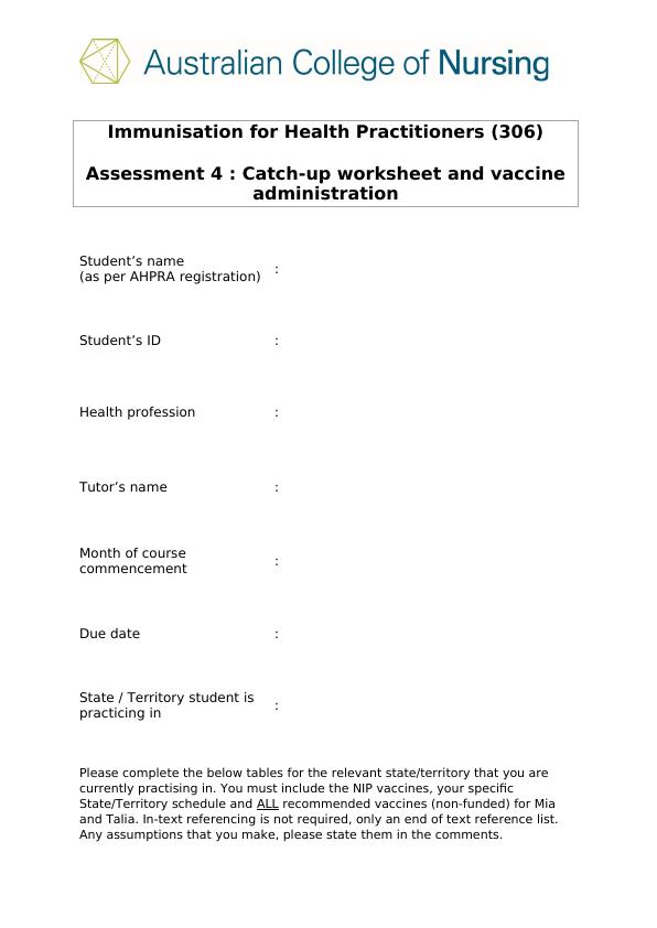 Immunisation For Health Practitioners Assignment_1