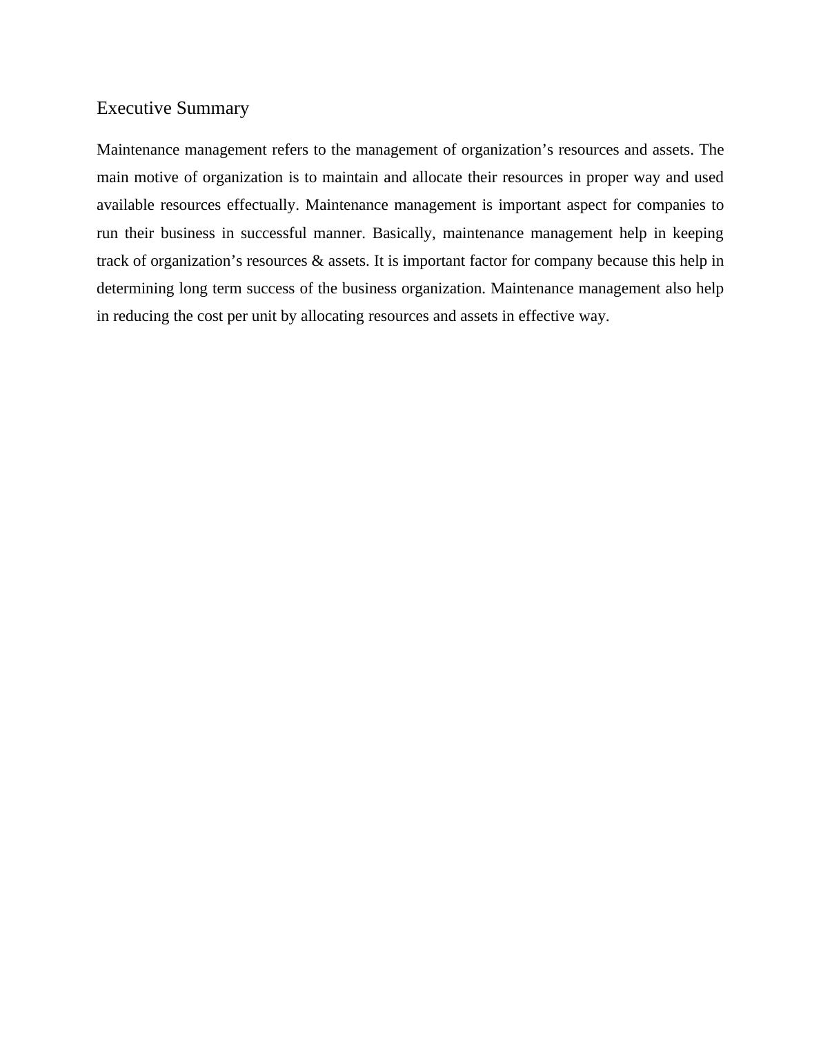 Maintenance Management Overview, Objectives, and Practices