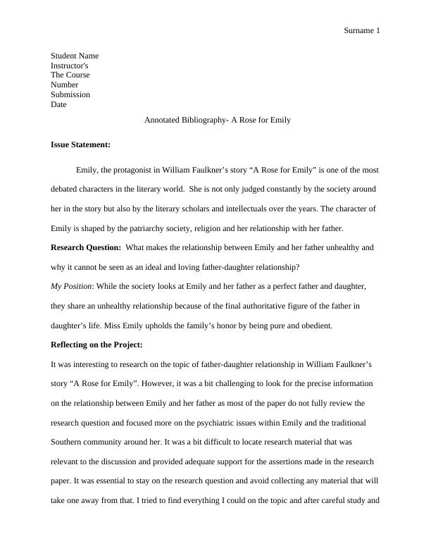 Annotated Bibliography- A Rose for Emily_1
