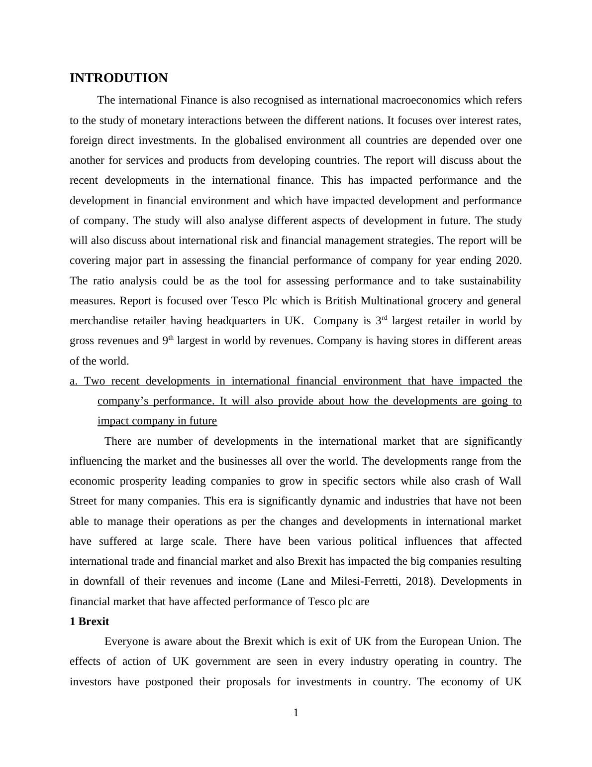 Recent Developments in International Finance and Impact on Company