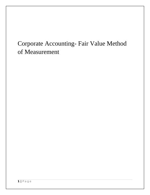 Corporate Accounting- Fair Value Method of Measurement_1