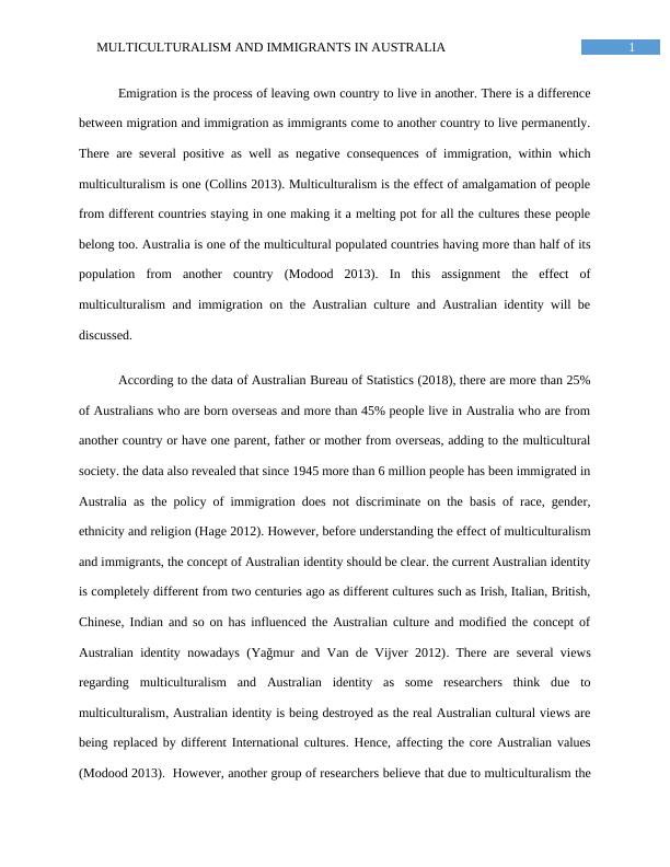 Multiculturalism and Immigrants in Australia Assignment PDF_2