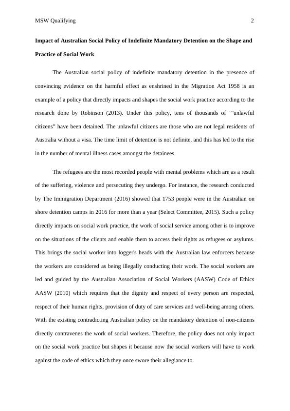 Australia Social Policy | Migration Act 1958 Report_2