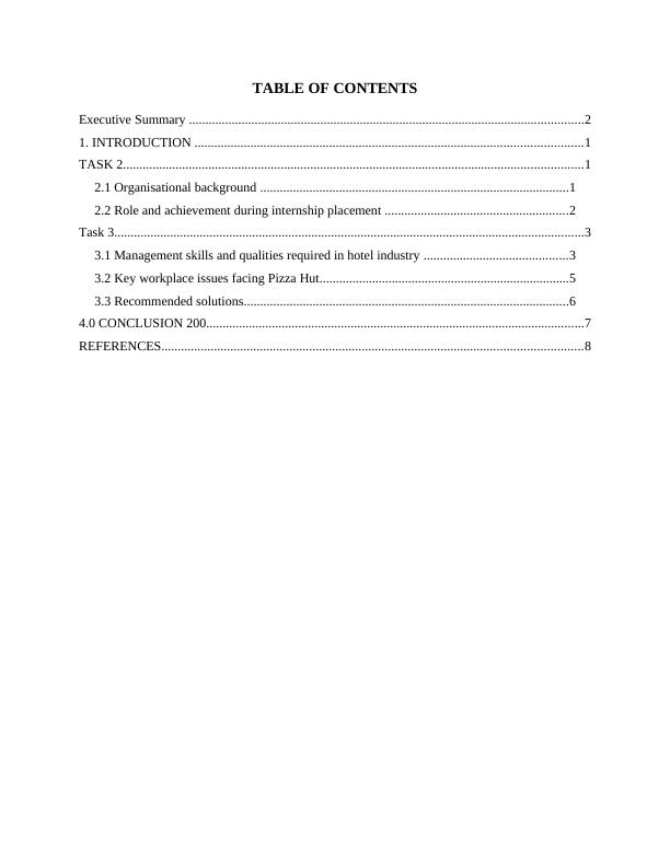 Tourism and Hotel Internship Report