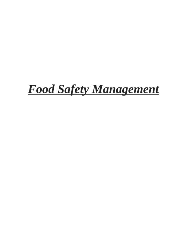 (PDF) Food Safety Management Assignment_1