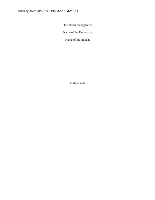 Report on Operations Management- Holden_1