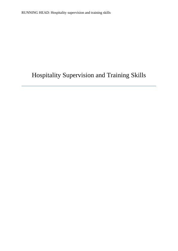 Supervising Hospitality Supervision and Training Skills_1