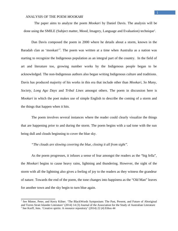 Analysis of the poem mookari PDF