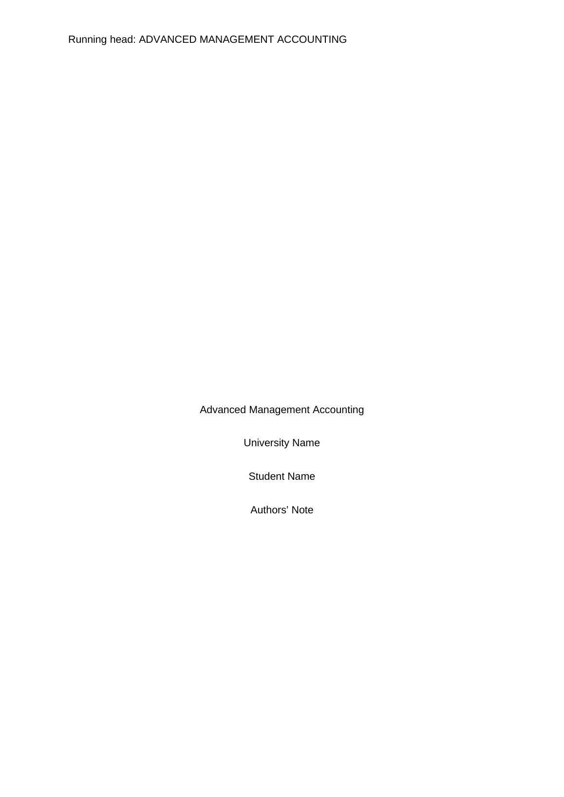 advanced management accounting assignment
