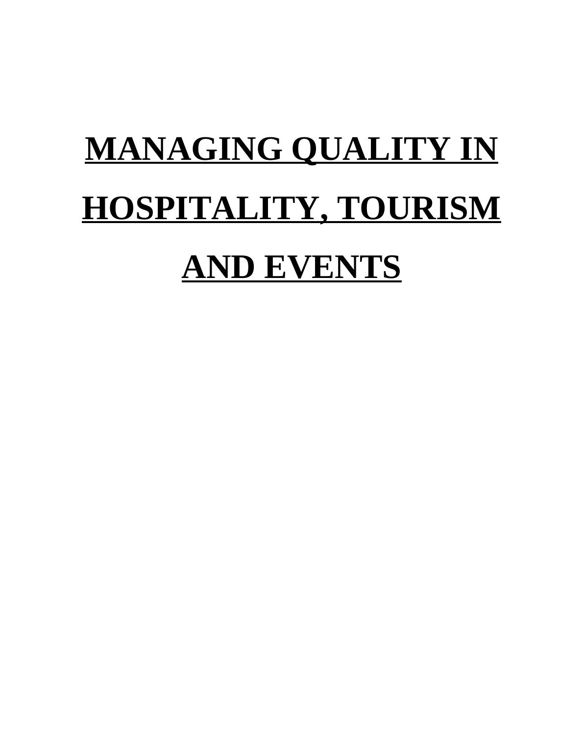 managing quality in hospitality tourism and events