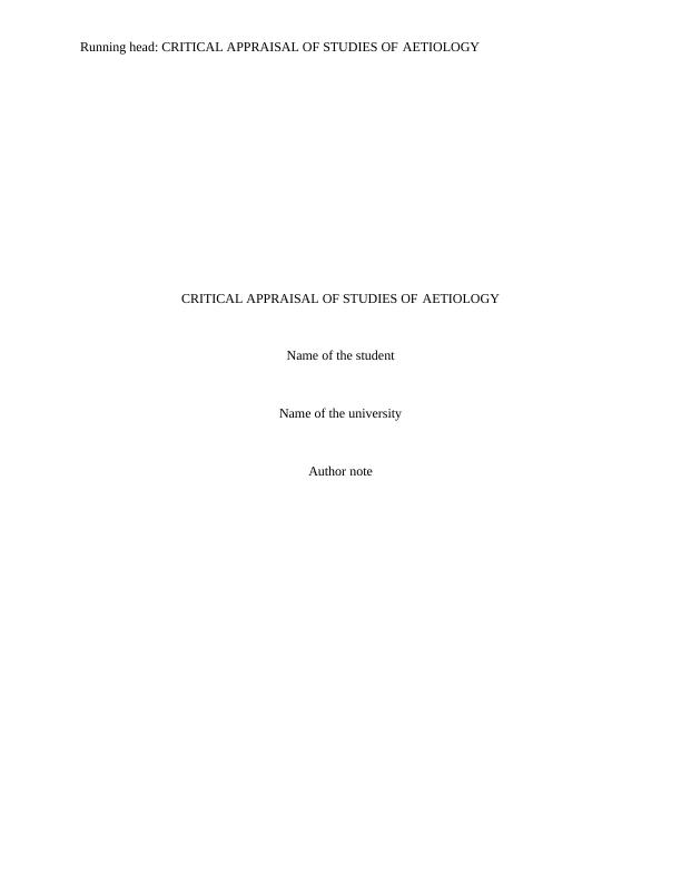 Critical Appraisal of Studies of Aetiology_1