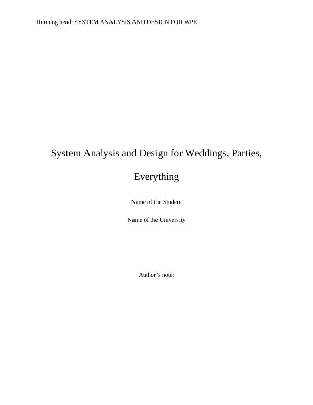 System Analysis and Design for WPE_1